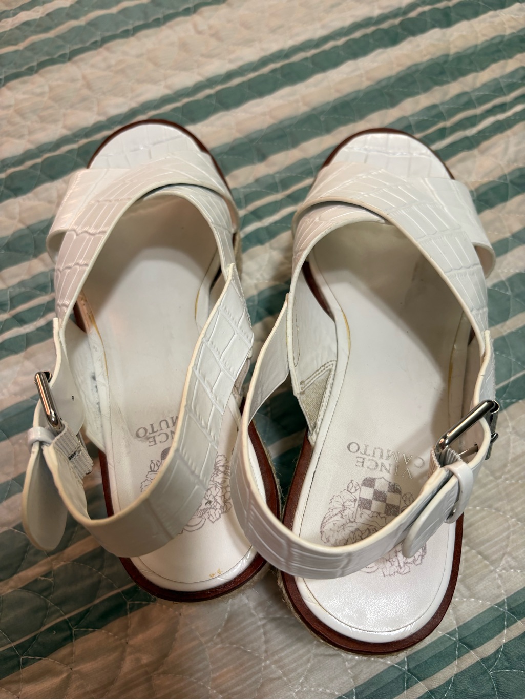 Vince Camuto White Croc-Embossed Slingback Sandals
